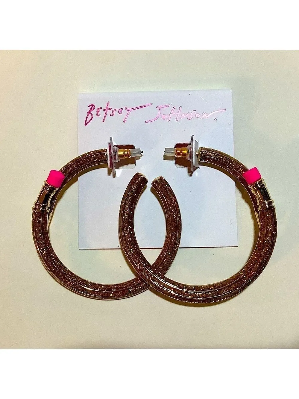Betsey Johnson Round Pencil Gold Shimmer Earrings New